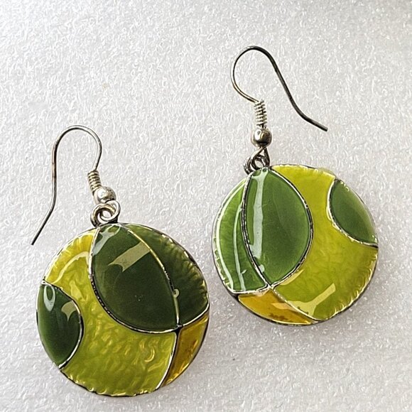 Green Round Earrings - Picture 1 of 9